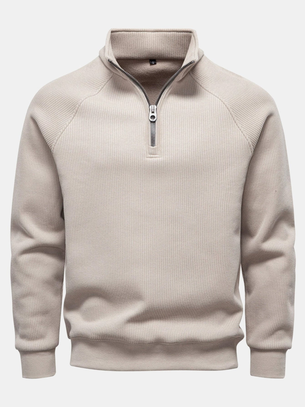 Men's Ribbed Quarter-Zip Sweatshirt – Cotton Blend Raglan Sleeve Pullover