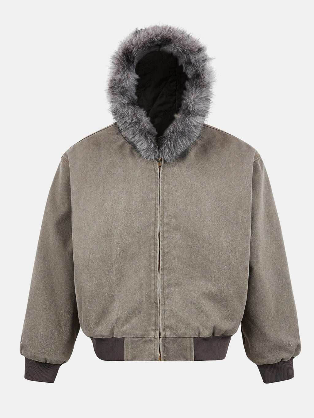 Men's Faux Fur Hooded Bomber Jacket – Vintage Boxy Fit Winter Outerwear