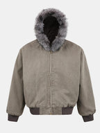 Men's Faux Fur Hooded Bomber Jacket – Vintage Boxy Fit Winter Outerwear