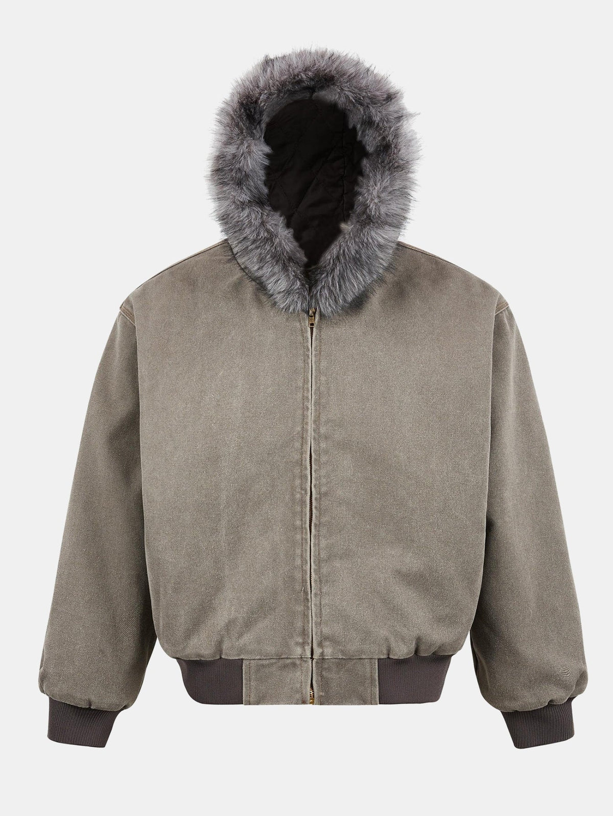 Men's Faux Fur Hooded Bomber Jacket – Vintage Boxy Fit Winter Outerwear