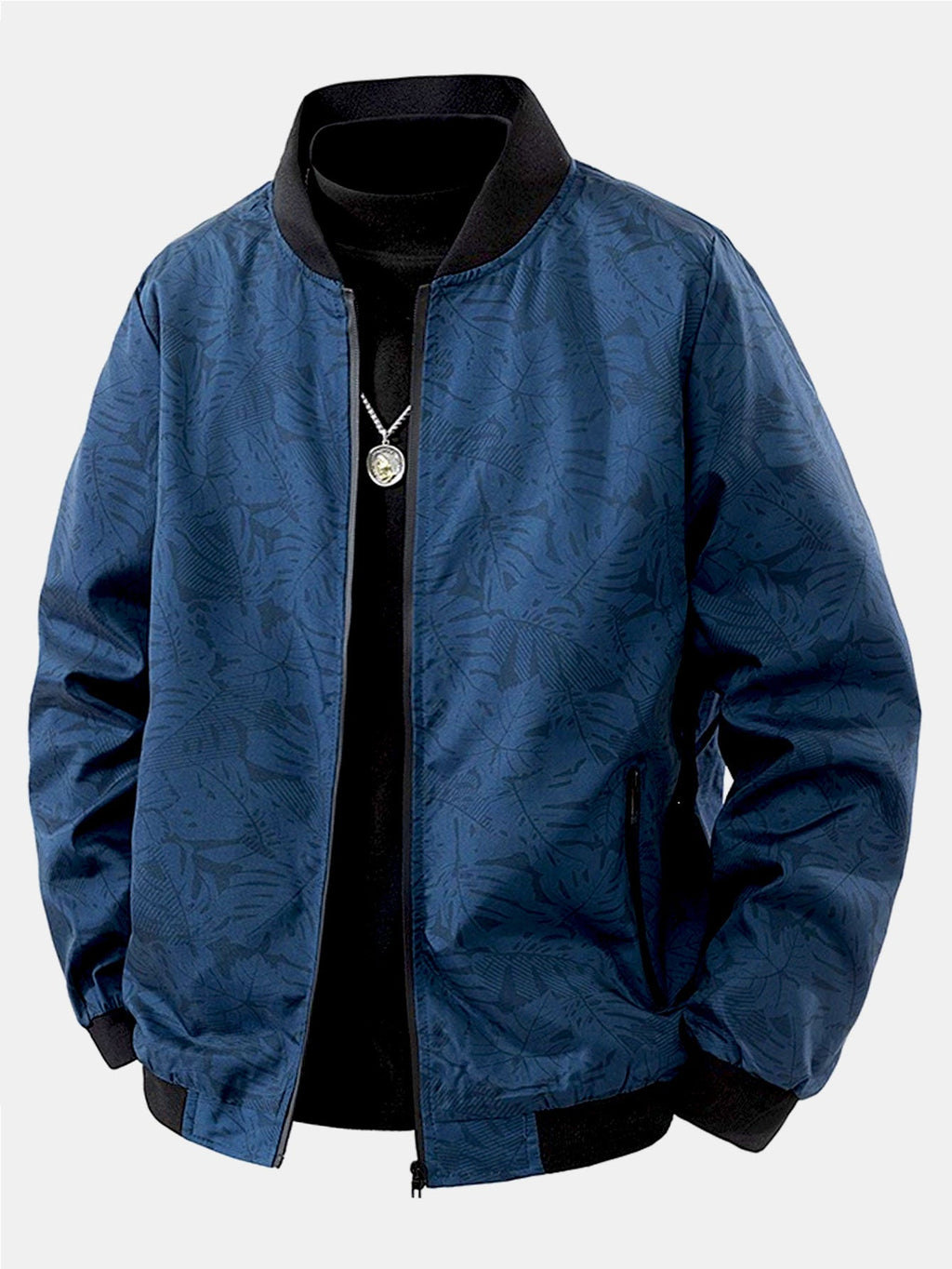 Men's Tropical Leaf Print Bomber Jacket – Relaxed Zip-Up Casual Outerwear