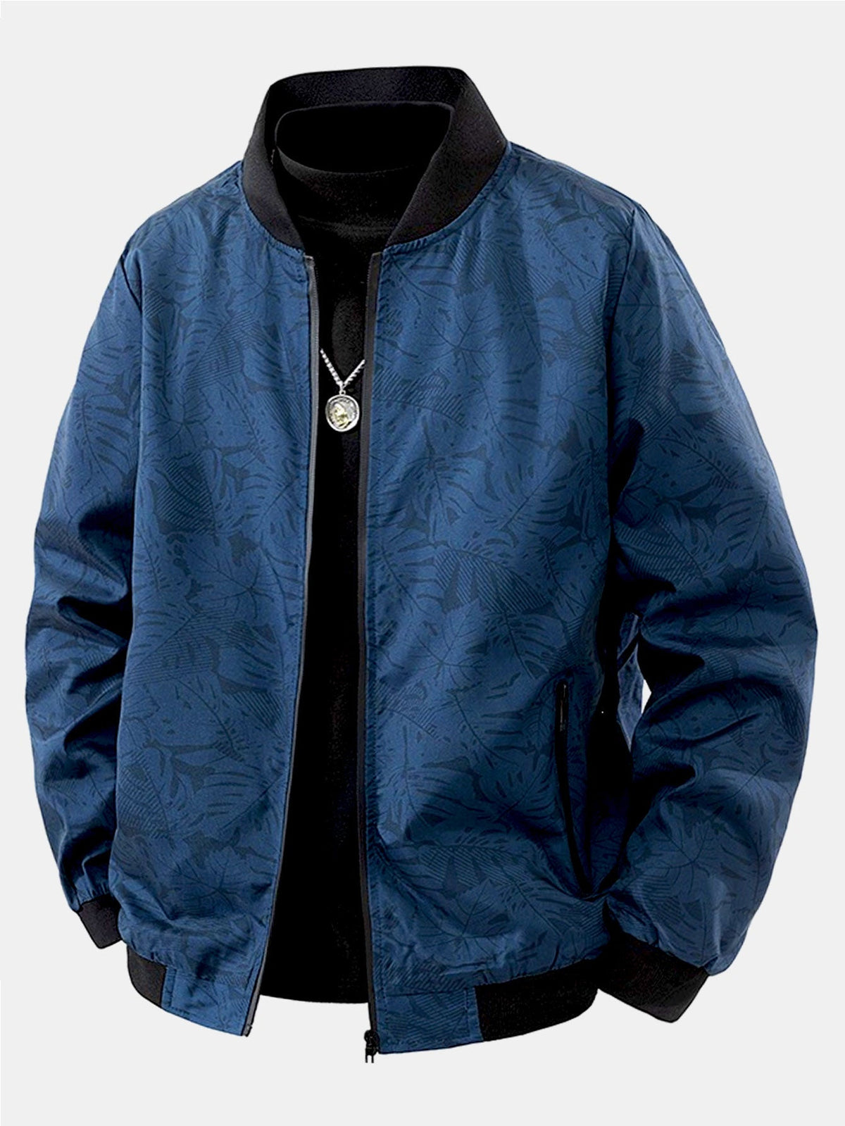 Men's Tropical Leaf Print Bomber Jacket – Relaxed Zip-Up Casual Outerwear