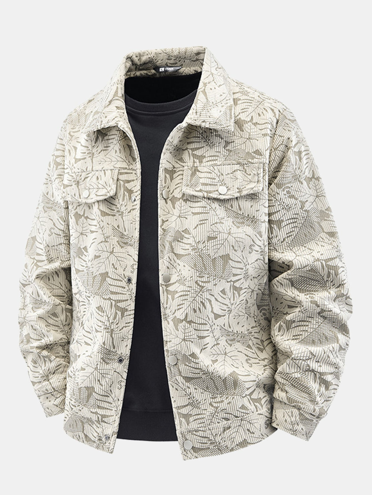 Men's Leaf Print Corduroy Jacket – Vintage Botanical Pattern Button-Up