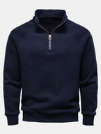 Men's Ribbed Quarter-Zip Sweatshirt – Cotton Blend Raglan Sleeve Pullover