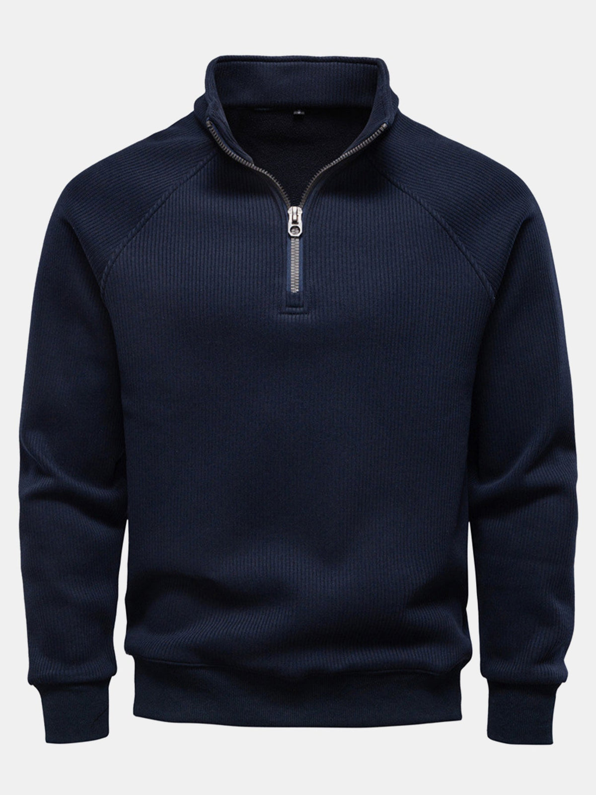 Men's Ribbed Quarter-Zip Sweatshirt – Cotton Blend Raglan Sleeve Pullover