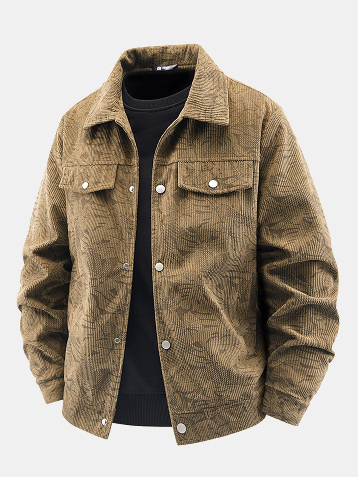 Men's Leaf Print Corduroy Jacket – Vintage Botanical Pattern Button-Up