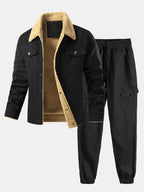 Men's Sherpa-Lined Cotton Jacket and Cargo Jogger Set