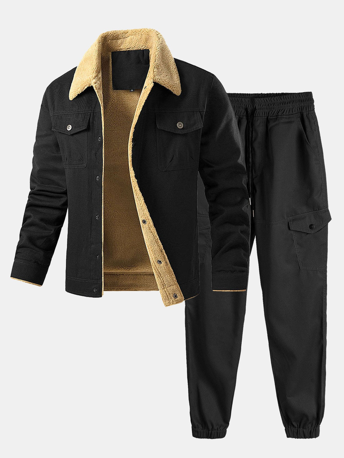 Men's Sherpa-Lined Cotton Jacket and Cargo Jogger Set