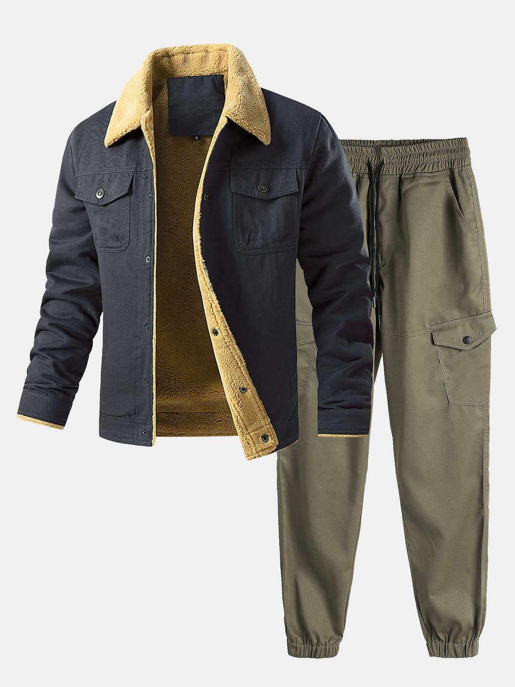 Men's Sherpa-Lined Cotton Jacket and Cargo Jogger Set