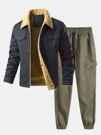 Men's Sherpa-Lined Cotton Jacket and Cargo Jogger Set