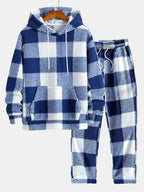 Men's Checked Teddy Fleece Tracksuit – Hooded Two-Piece Set