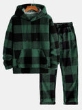 Men's Checked Teddy Fleece Tracksuit – Hooded Two-Piece Set