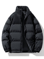 Men's Corduroy Panelled Puffer Jacket with High Collar