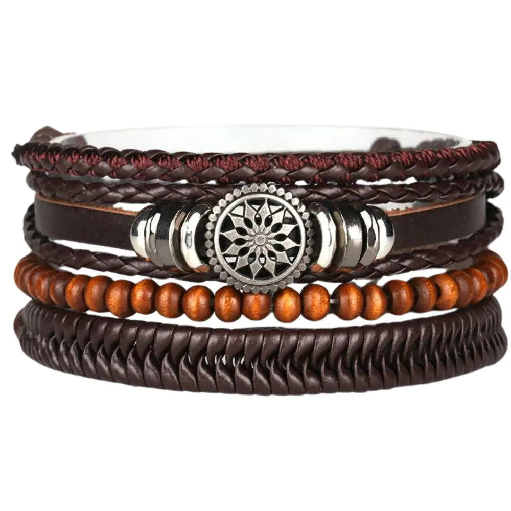 Men's Braided leather-look Wrap Bracelet Set