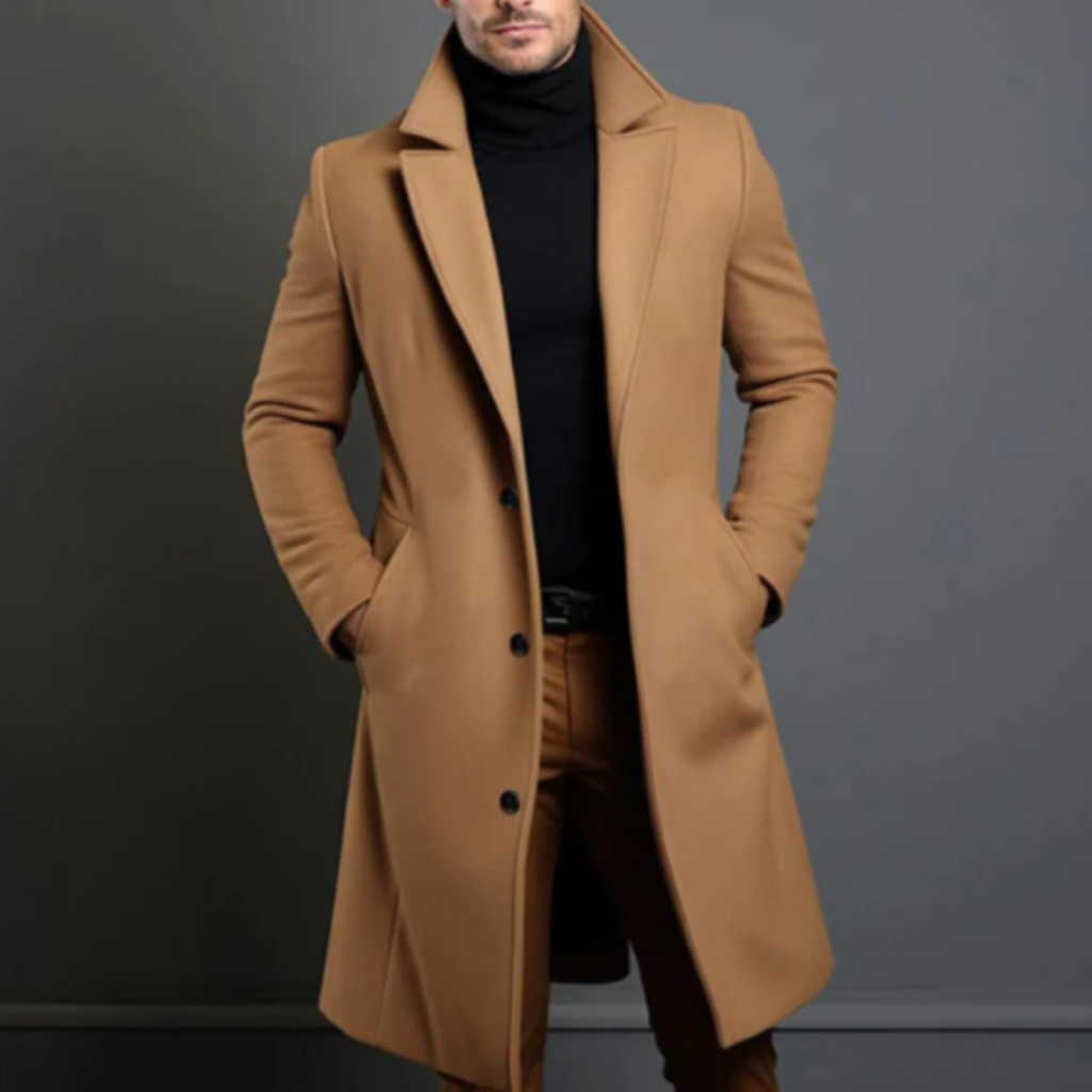 Men's Tailored Classic Overcoat – Lapel Collar, Single-Breasted