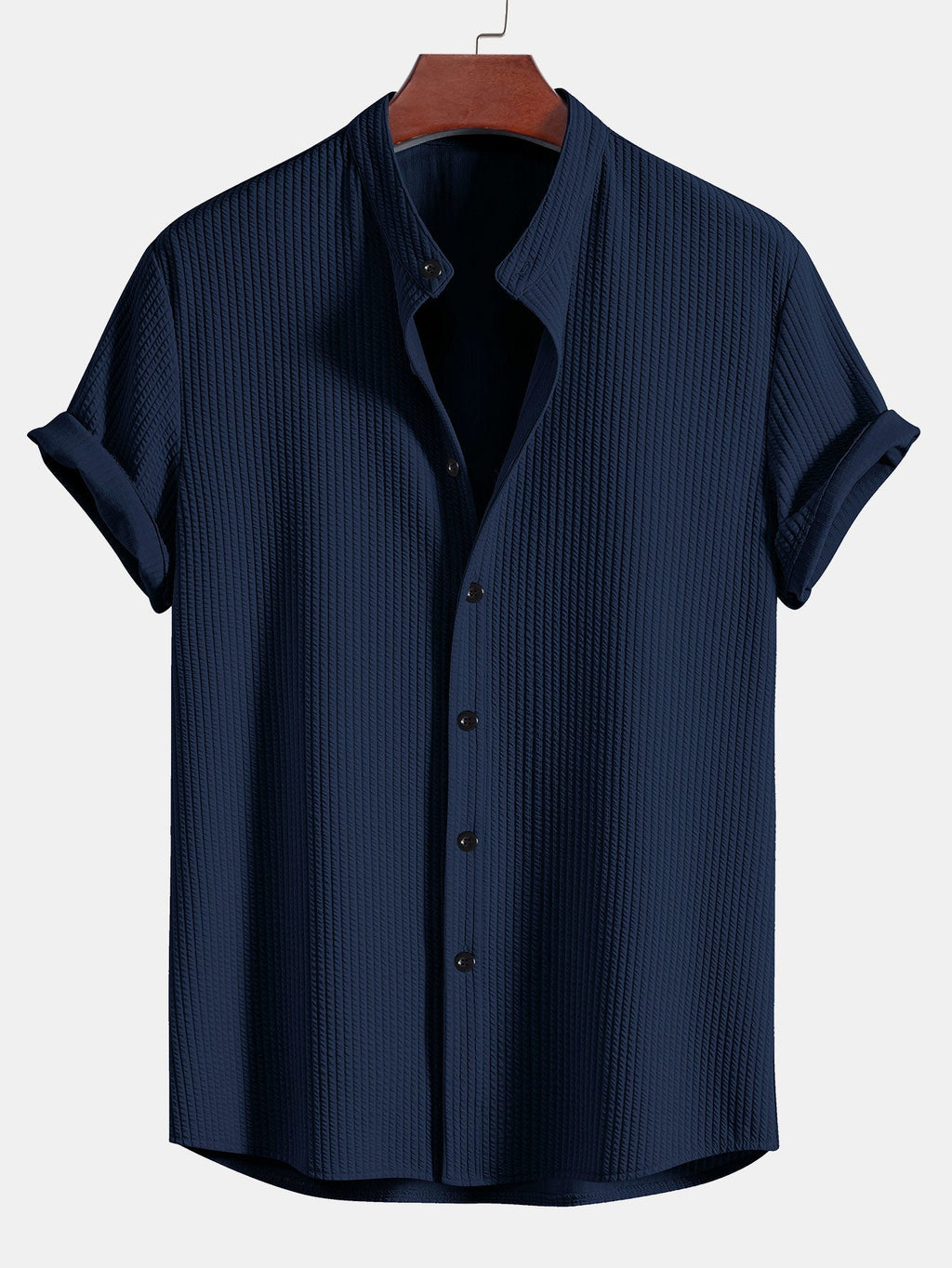 Men's Ribbed Stand Collar Shirt – Tailored Stretch Fit