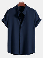 Men's Ribbed Stand Collar Shirt – Tailored Stretch Fit
