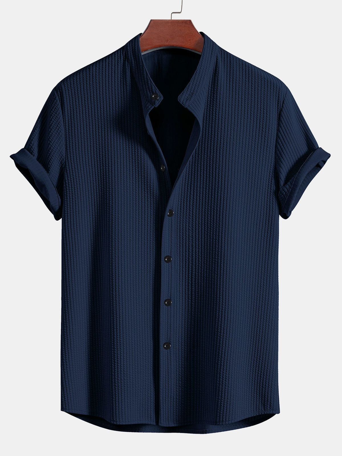 Men's Ribbed Stand Collar Shirt – Tailored Stretch Fit