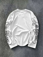 Men's Dark Longsleeve with White Script Print on Sleeves and Chest