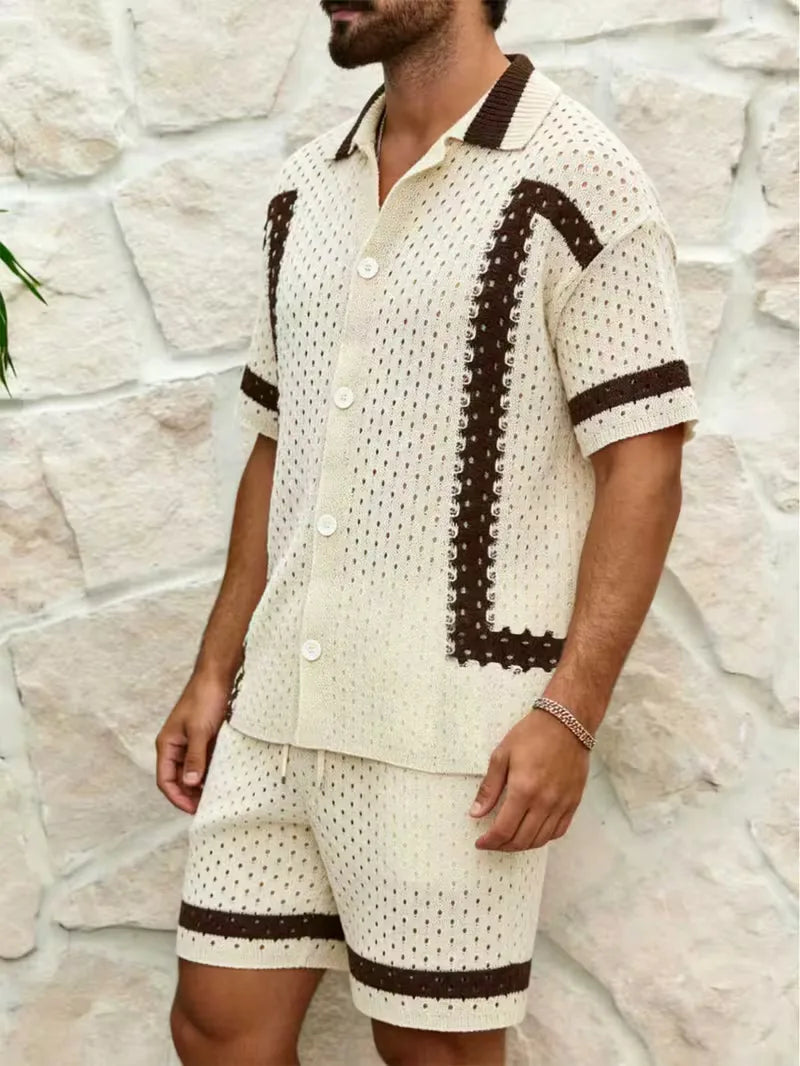 Men's Contrast Print Shirt and Shorts Set