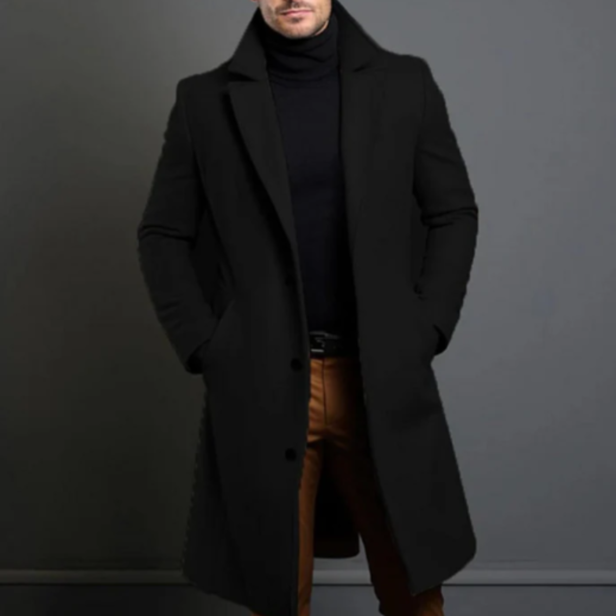 Men's Tailored Classic Overcoat – Lapel Collar, Single-Breasted