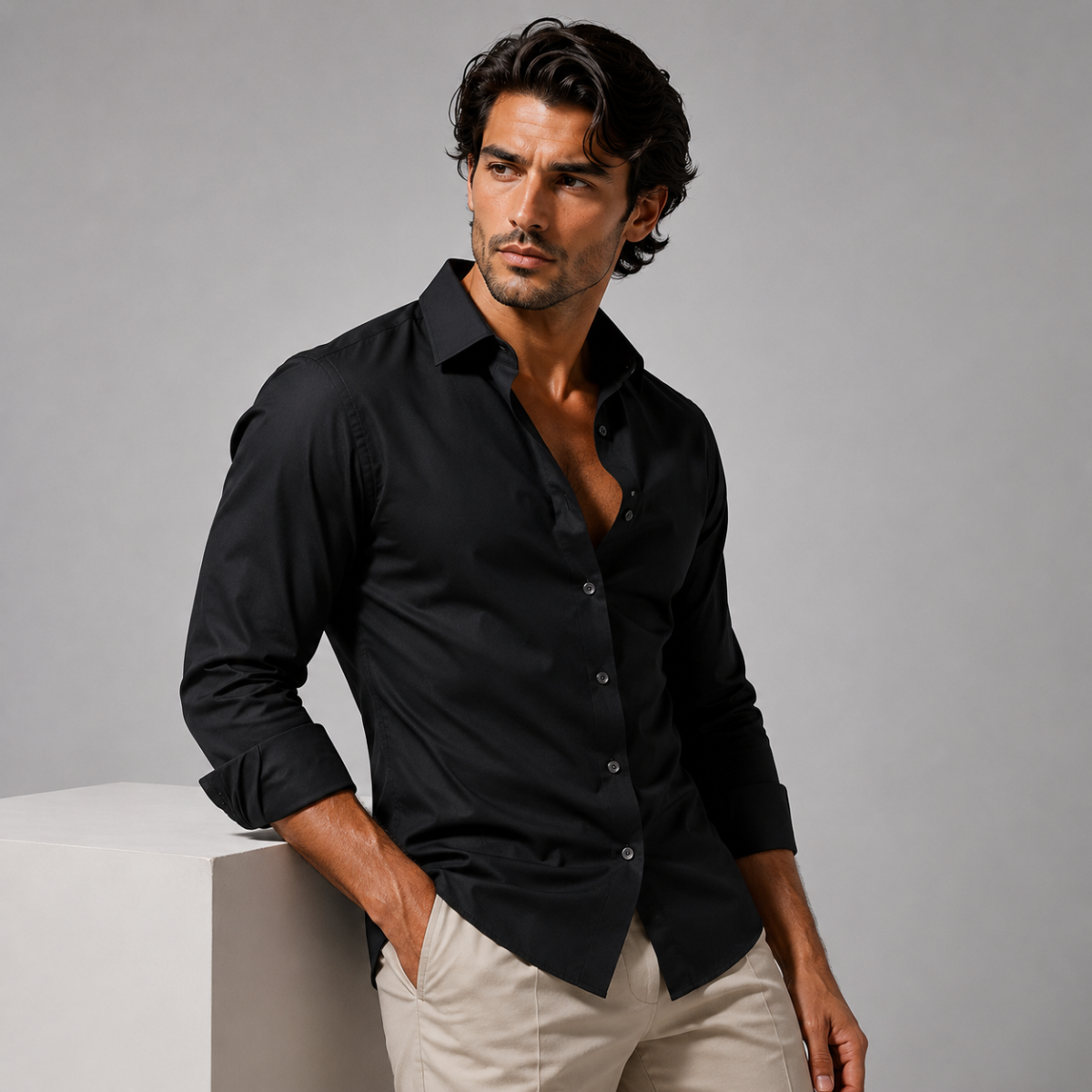Men's Slim-Fit Stretch Dress Shirt – Wrinkle-Resistant