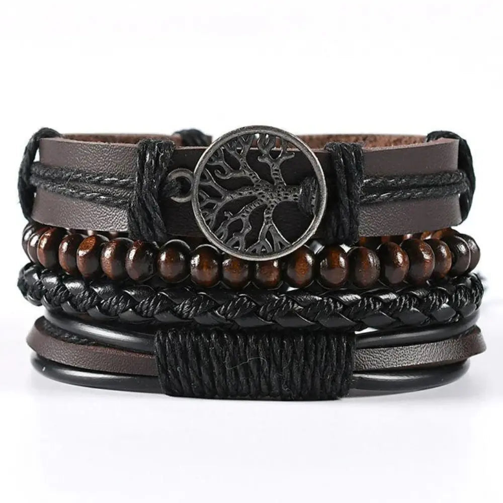 Men's Braided leather-look Wrap Bracelet Set