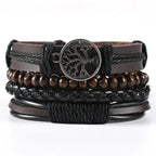 Men's Braided leather-look Wrap Bracelet Set