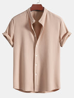 Men's Ribbed Stand Collar Shirt – Tailored Stretch Fit