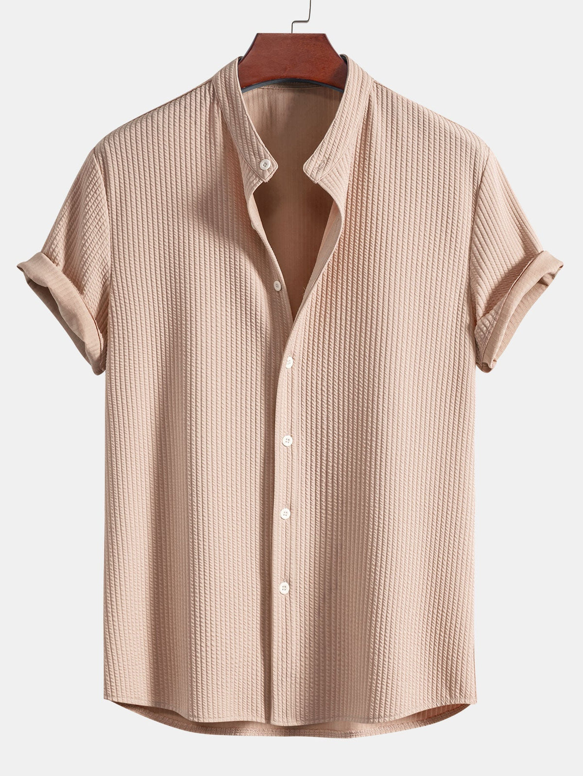 Men's Ribbed Stand Collar Shirt – Tailored Stretch Fit