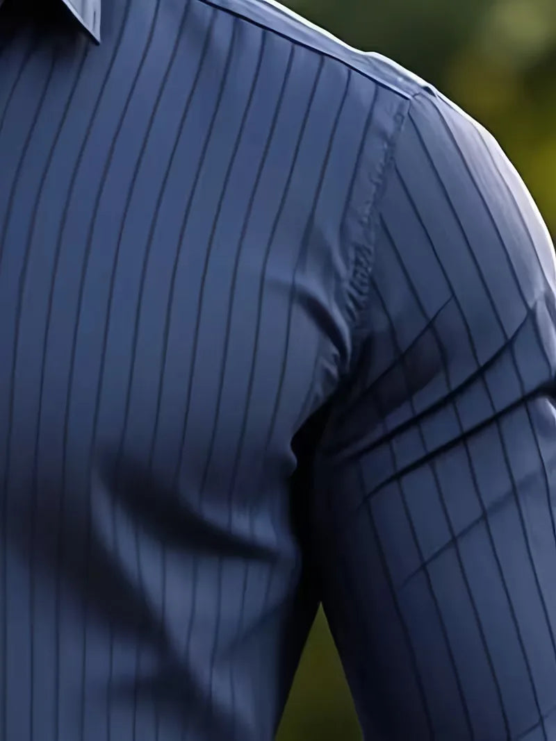 Men's Slim-Fit Striped Mandarin Collar Shirt