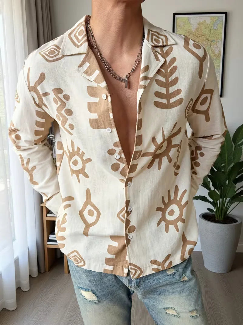 Men's Abstract Print Long Sleeve Shirt