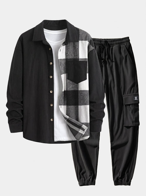 Men's Corduroy Shirt and Cargo Jogger Set