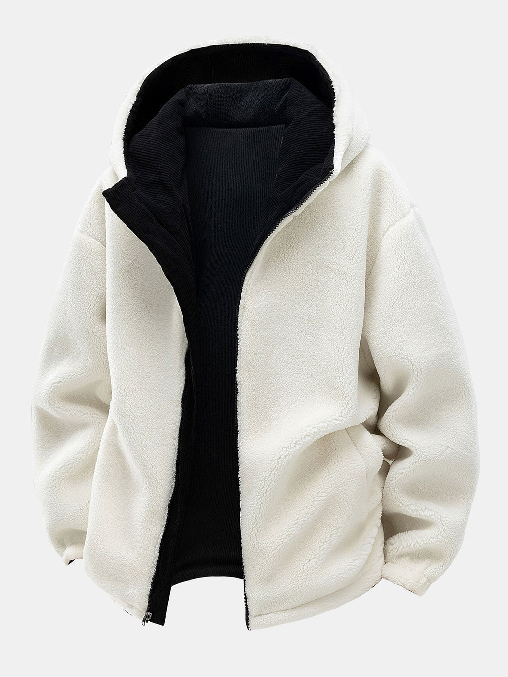 Men's Reversible Corduroy Hooded Jacket with Teddy Fleece