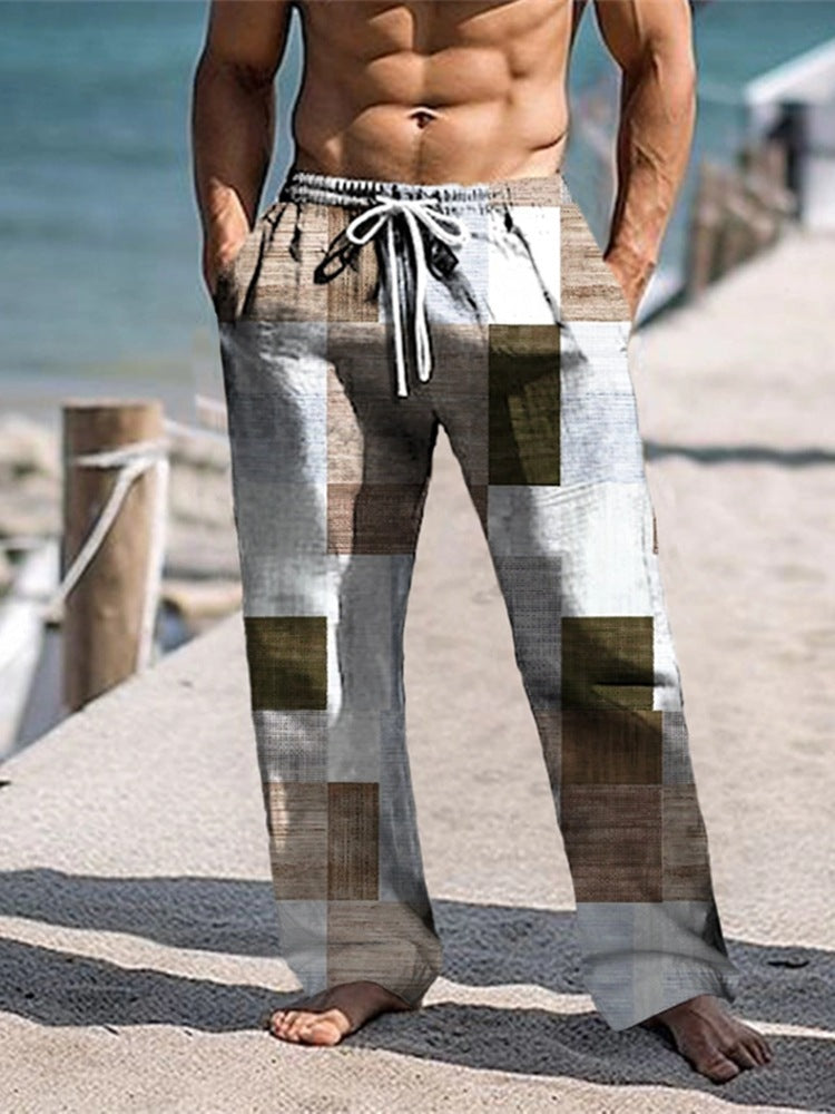 Men's Patchwork Cotton-linen-look Trousers