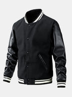 Men's Wool-Look Varsity Bomber Jacket with Faux Leather Sleeves