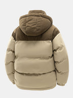 Men's Padded Puffer Jacket with Corduroy Panels and Stand Collar