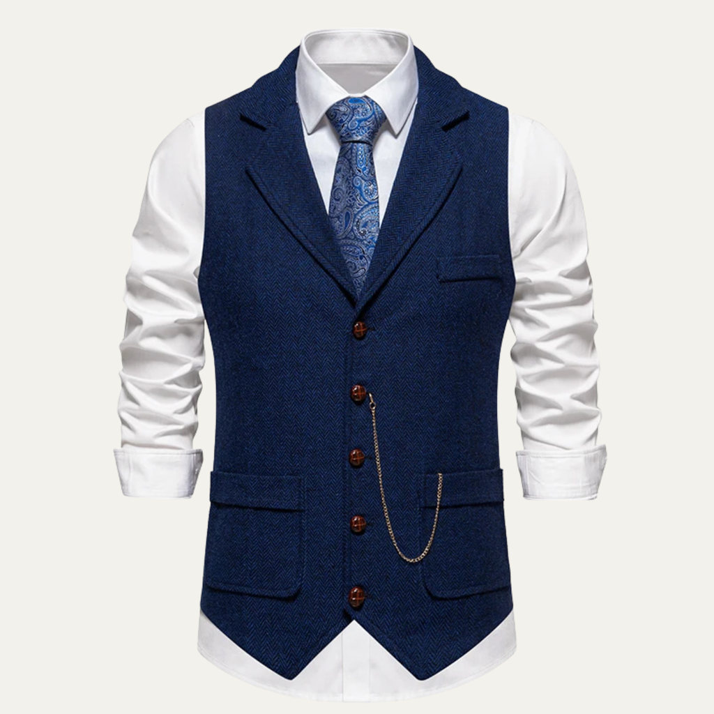 Men's Tweed-Style Waistcoat with Pocket Chain