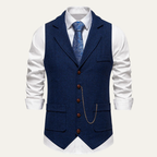 Men's Tweed-Style Waistcoat with Pocket Chain