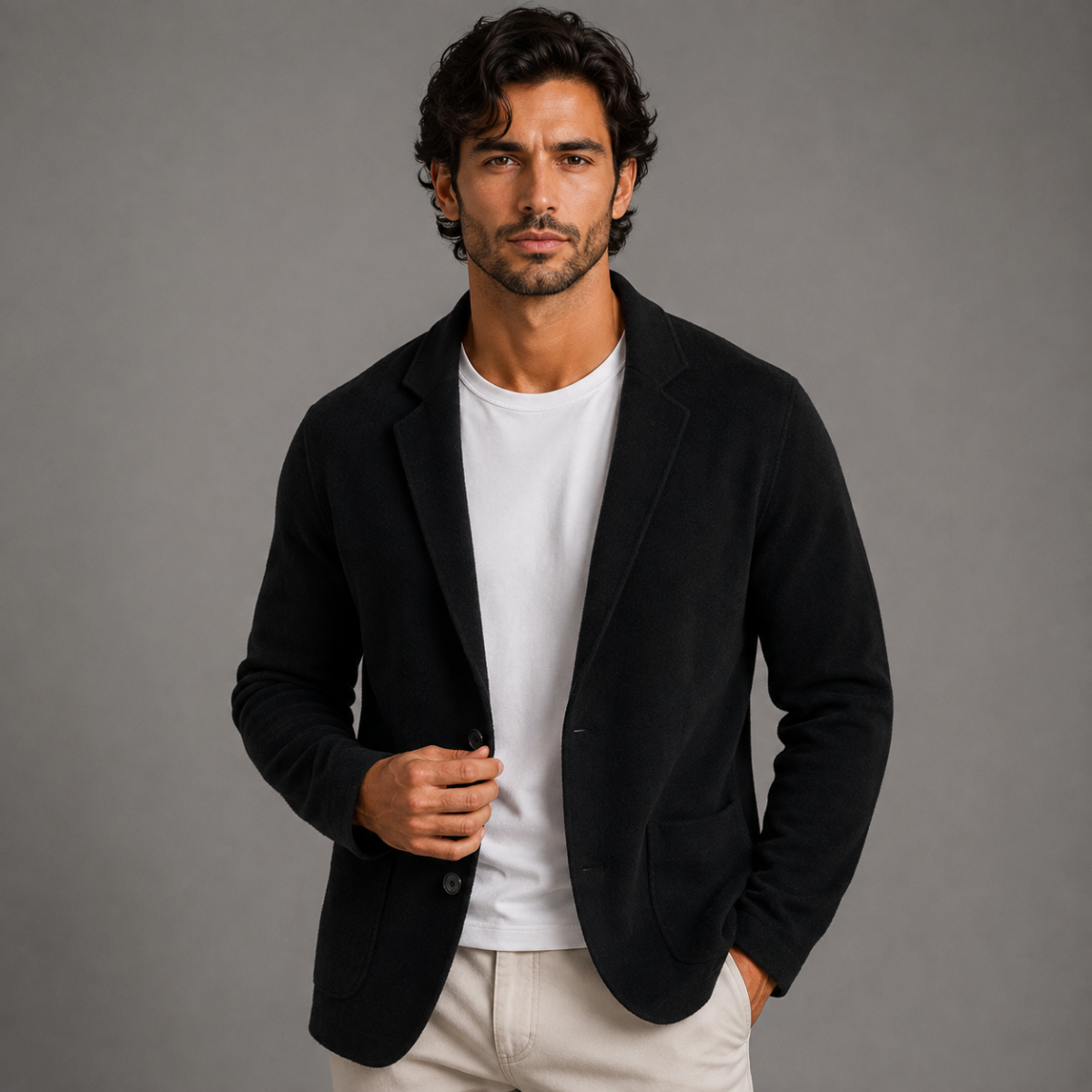 Men's Soft Wool-Blend Knit Cardigan with Suit Collar