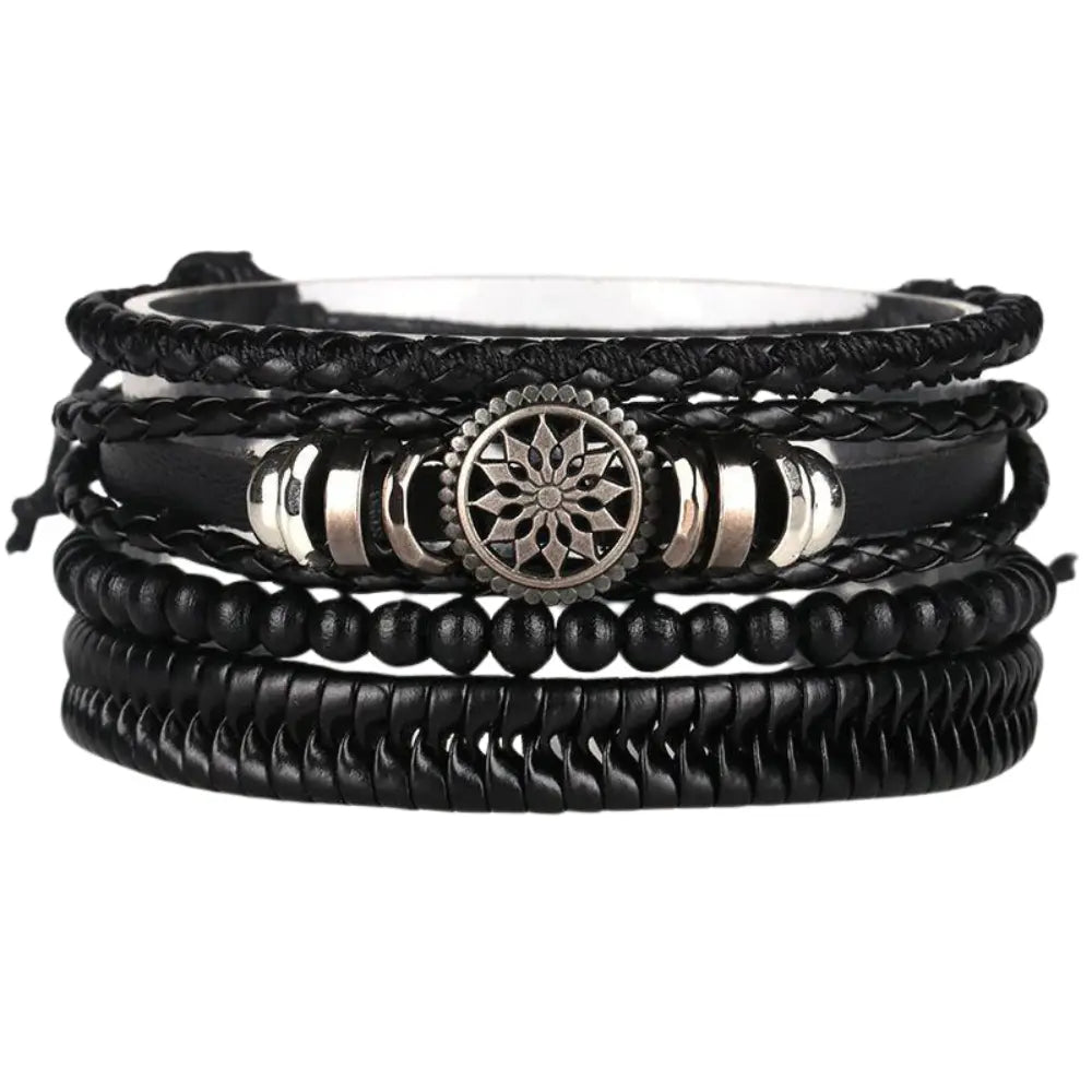 Men's Braided leather-look Wrap Bracelet Set