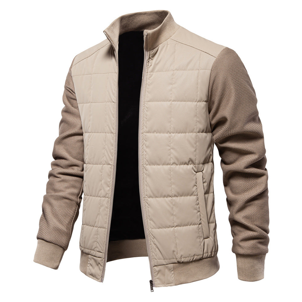 Men's Quilted Hybrid Jacket – Knitted-Sleeve Zip-Up Layer