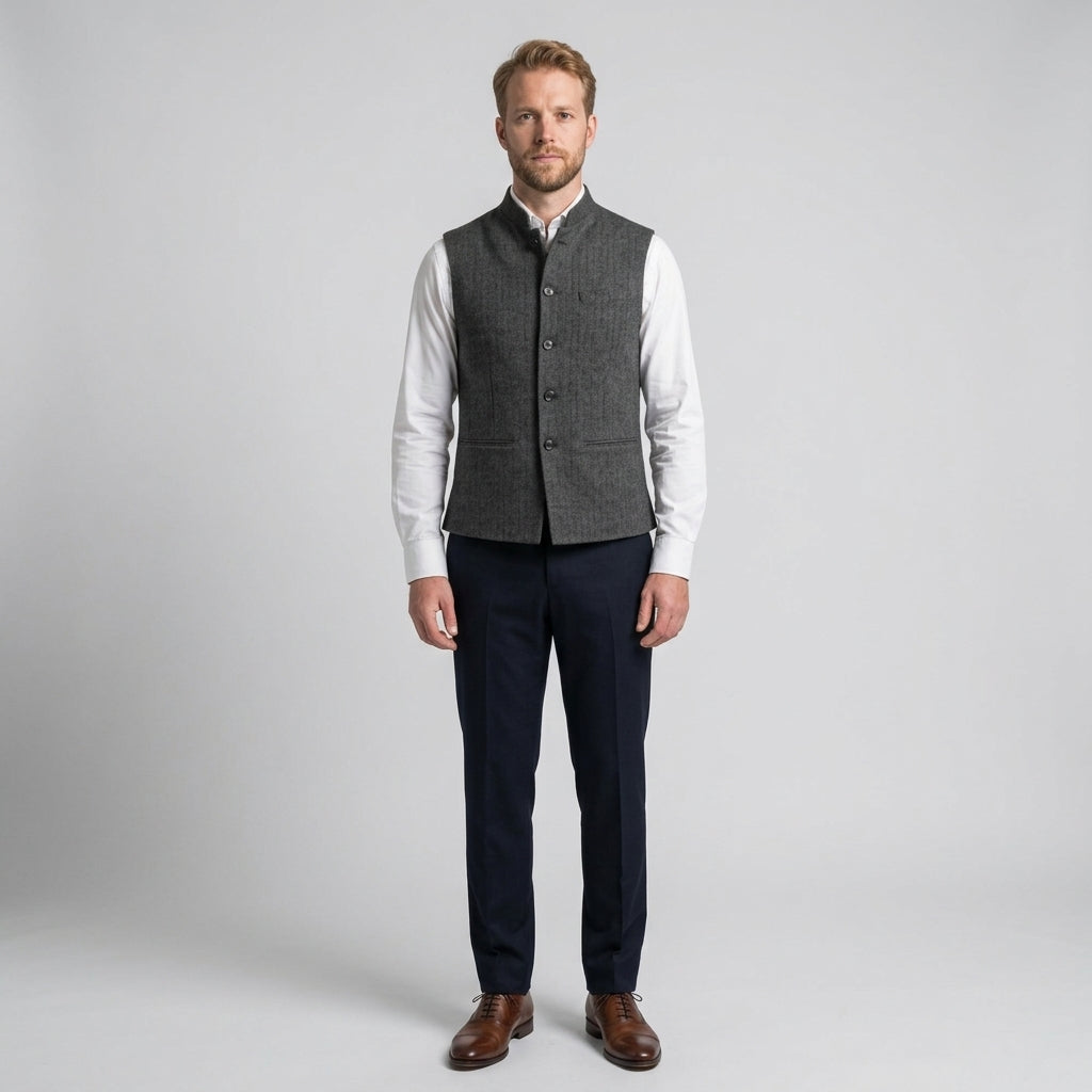 Men's Mandarin-Collar Waistcoat – Four-Button Front