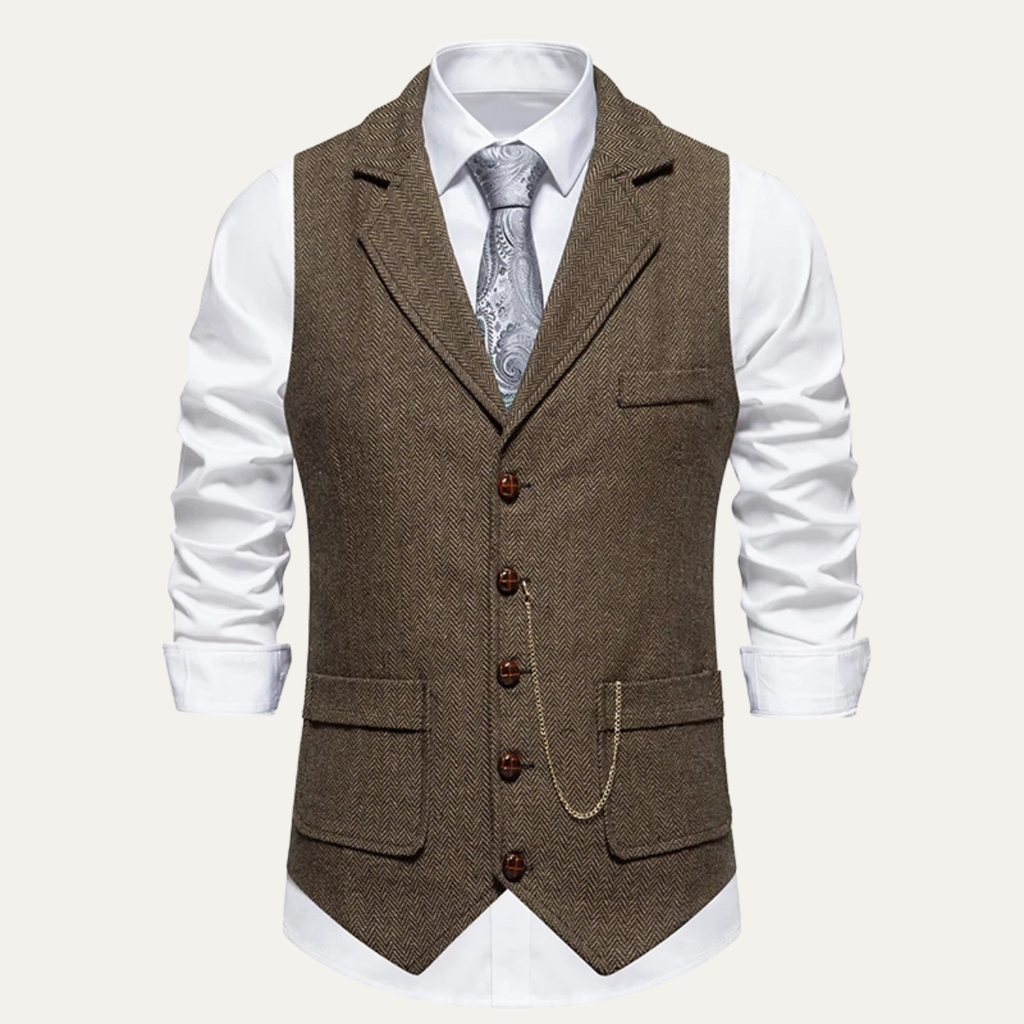 Men's Tweed-Style Waistcoat with Pocket Chain