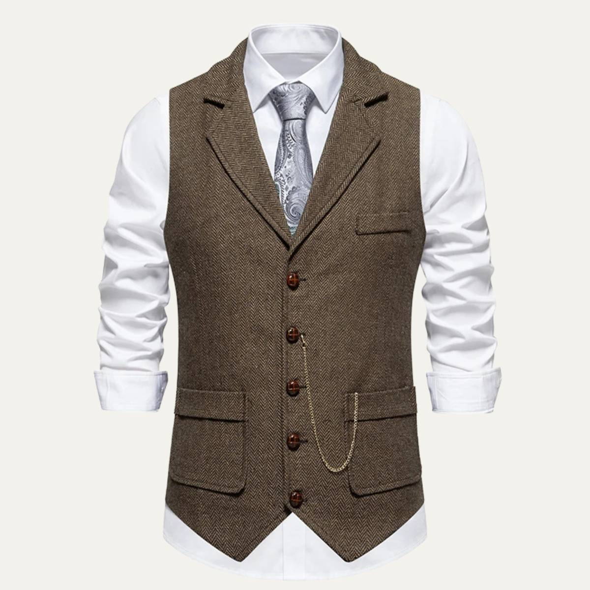 Men's Tweed-Style Waistcoat with Pocket Chain