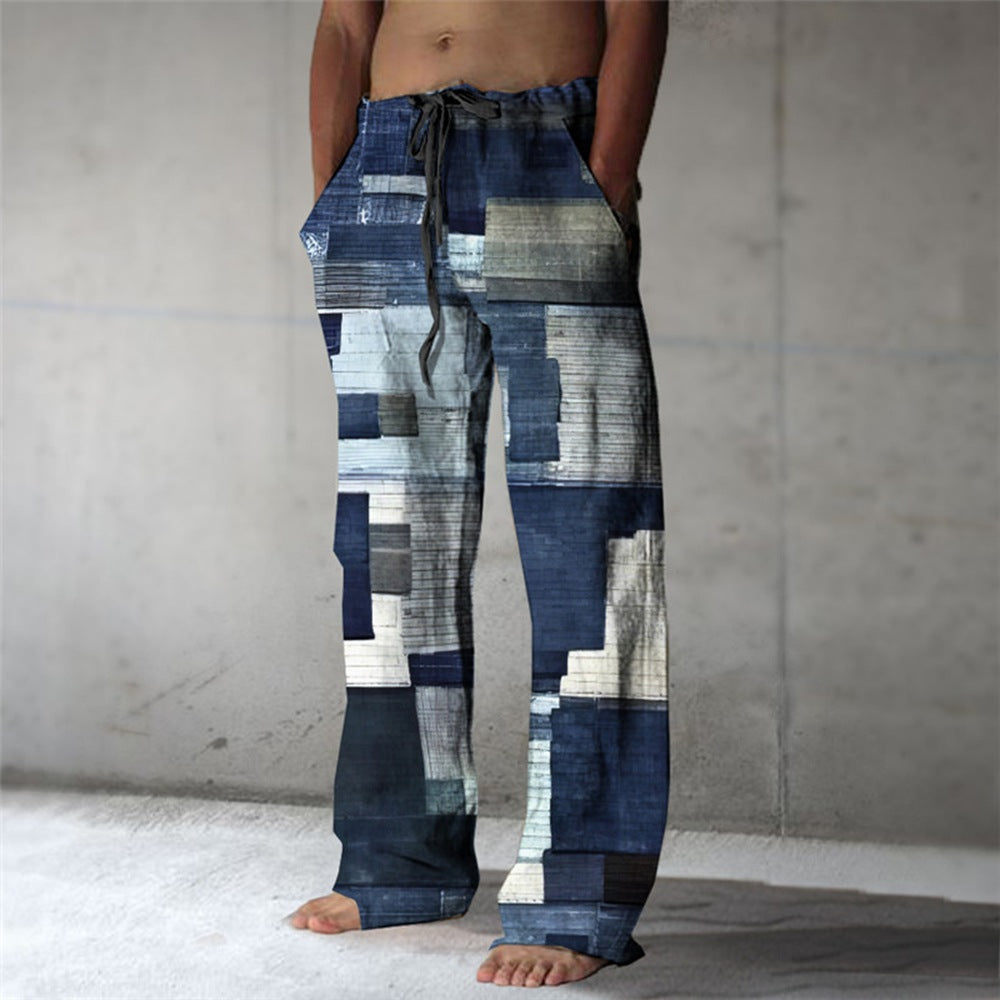 Men's Patchwork Cotton-linen-look Trousers