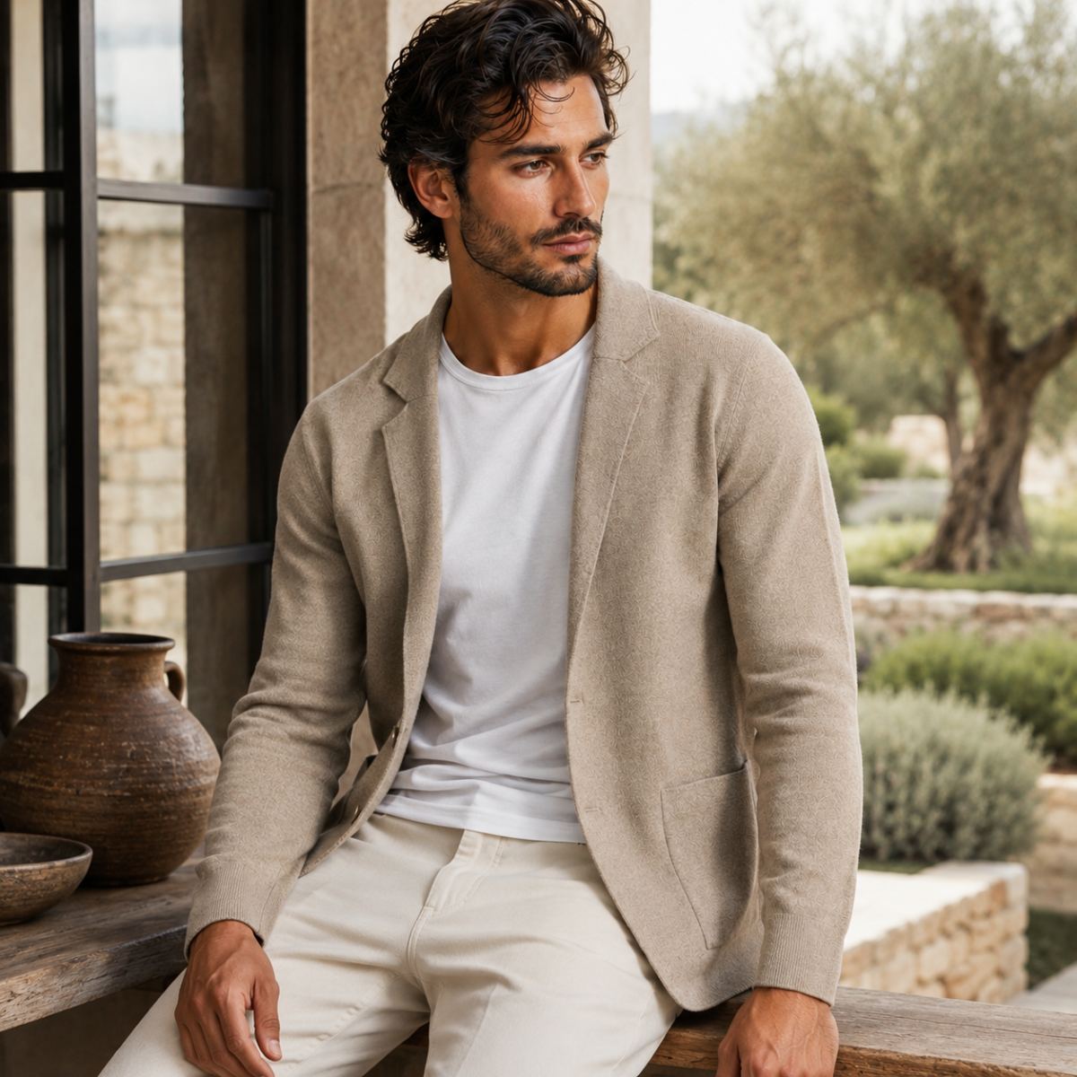Men's Soft Wool-Blend Knit Cardigan with Suit Collar