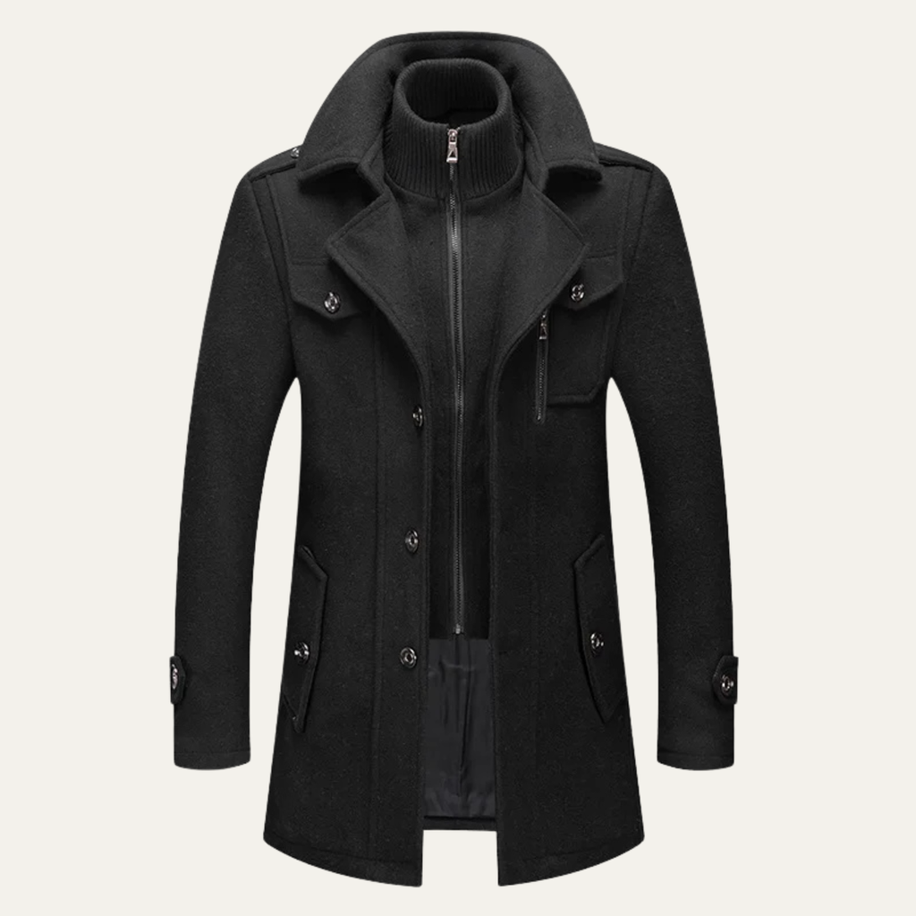 Men's Double-Collar Wool-Blend Business Coat