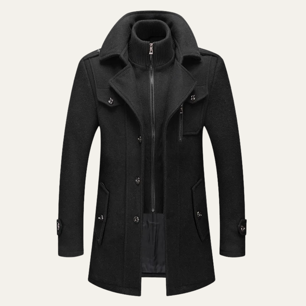 Men's Double-Collar Wool-Blend Business Coat