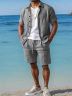 Men's Short Sleeve Shirt and Shorts Set in Apricot
